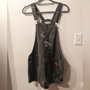 Army Green Patchwork Overall Shorts